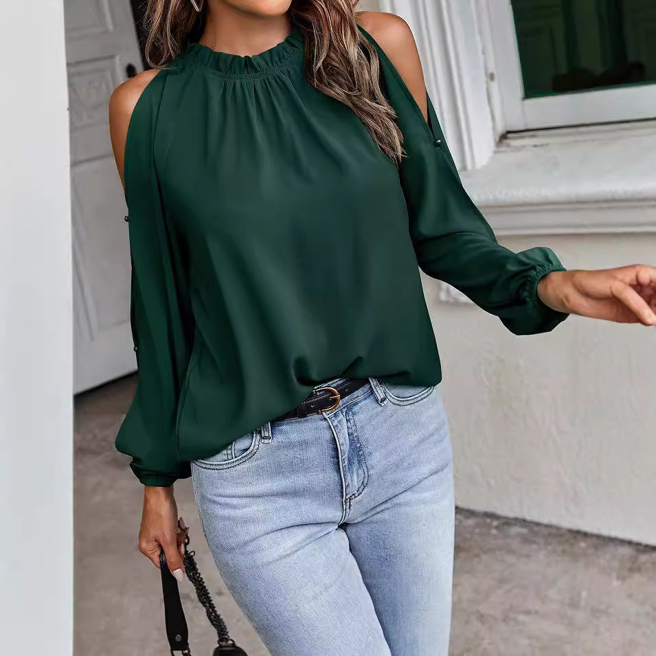 Dame elegant bluse med skulderfri design og voluminøse ærmer Stilla