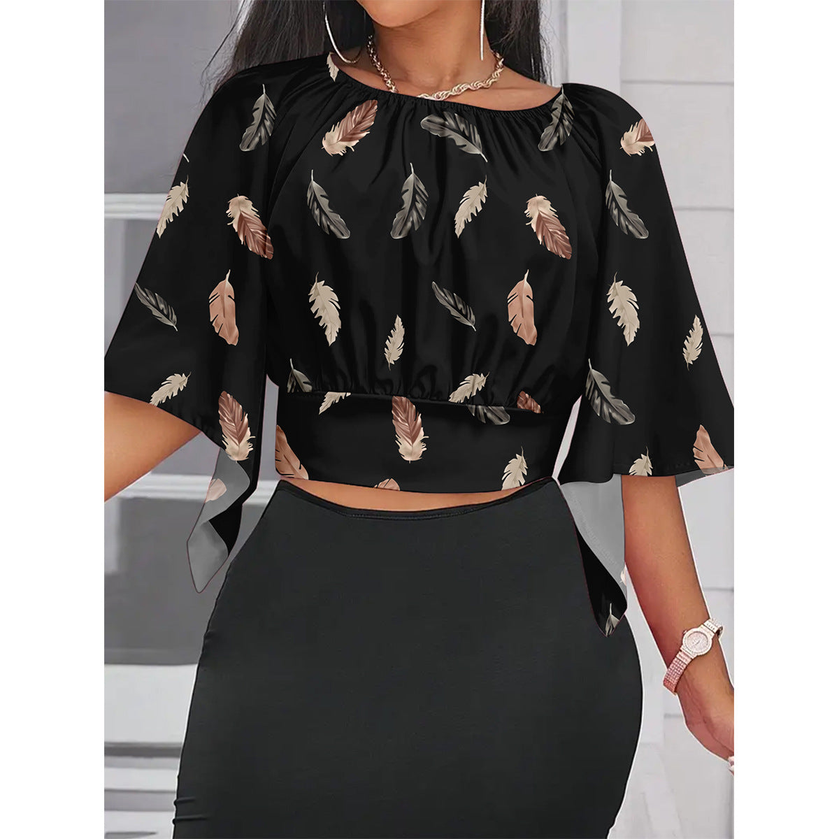 Dame Elegant cropped top med svajende ærmer Stilla