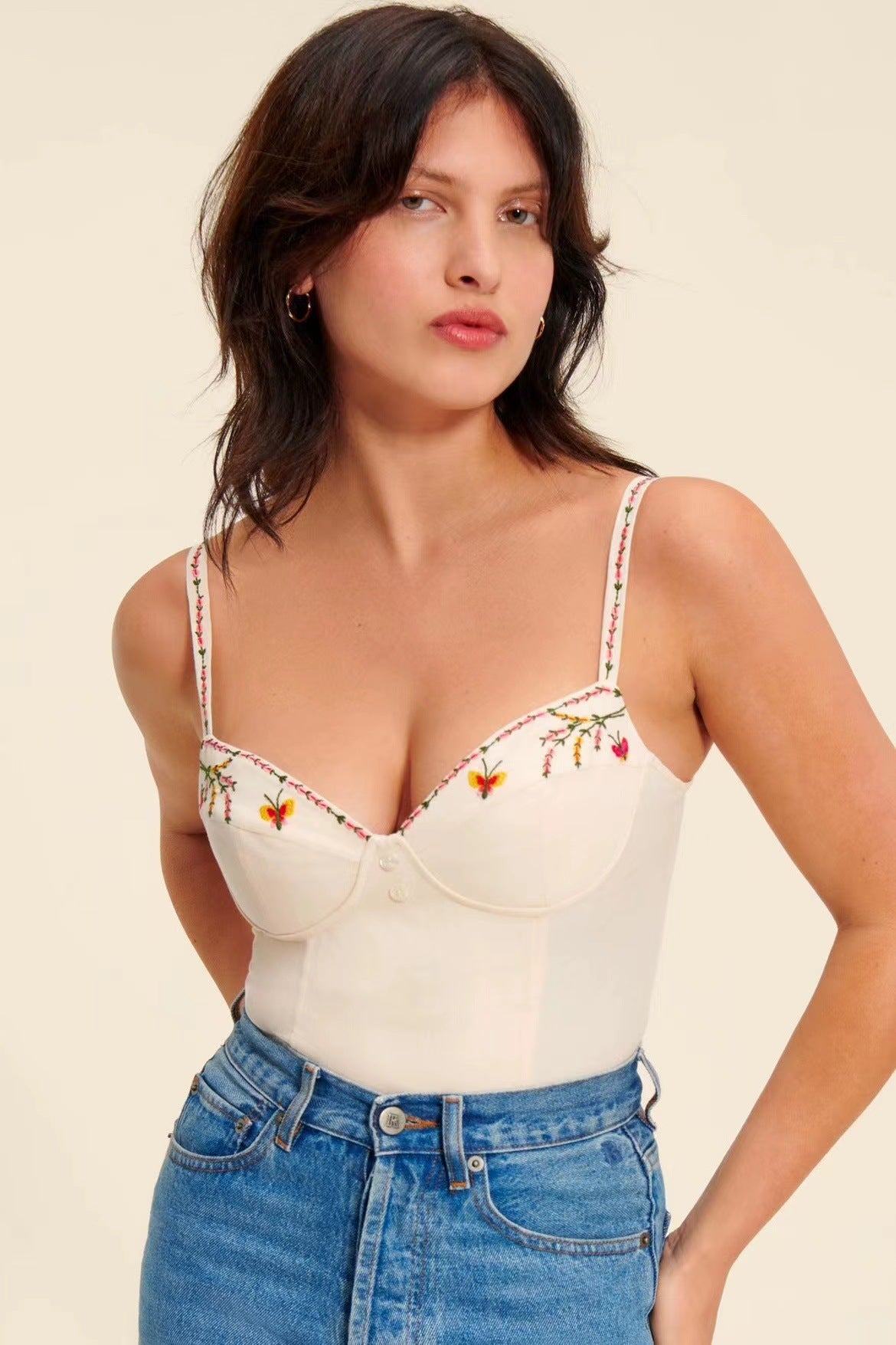Dame Tailored Bustier med fin blomsterbroderi og justerbare stropper Stilla