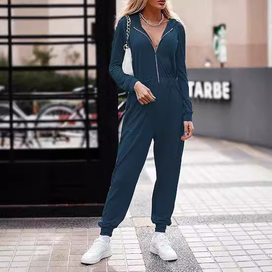 Dame moderat Jumpsuit med praktiske lommer og høj krave Stilla