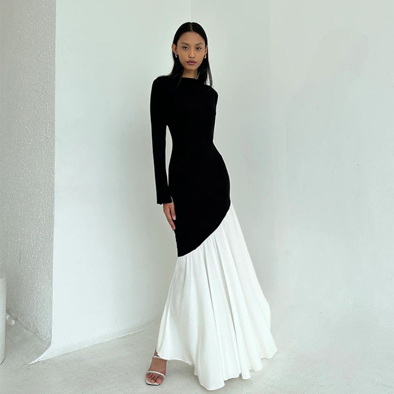 Dame Elegant Langærmet Maxi Kjole med asymmetrisk Stofdesign Stilla