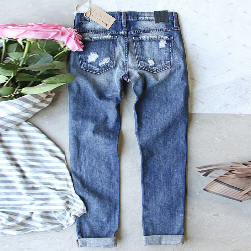 Dame Ripped Jeans med ternede applikationer og afslappet design Stilla