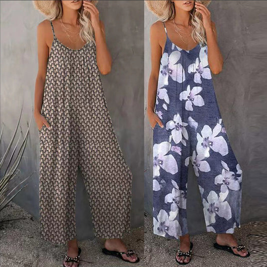 Dame jumpsuit med vidde ben og moderigtigt mønster Stilla
