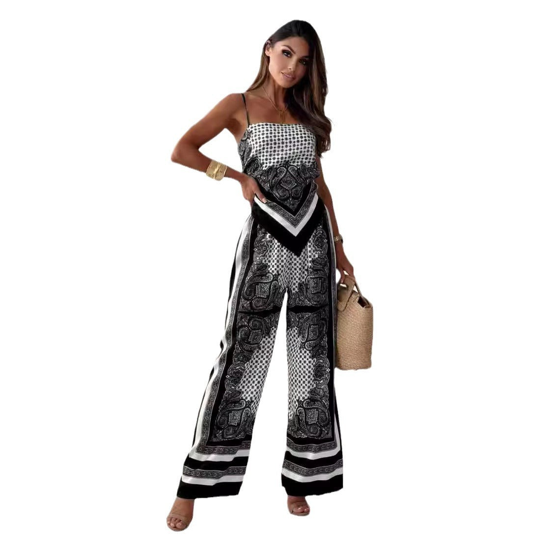 Dame Jumpsuit med elegant print og bred pasform Stilla