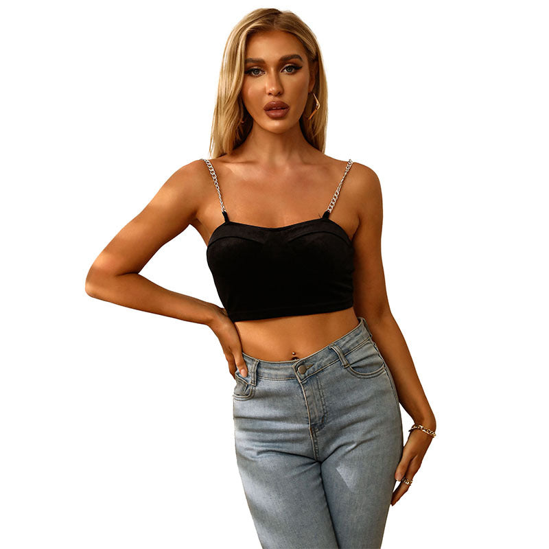 Dame Cropped Top med dekorative kædetrækkere og figursyet snit Stilla