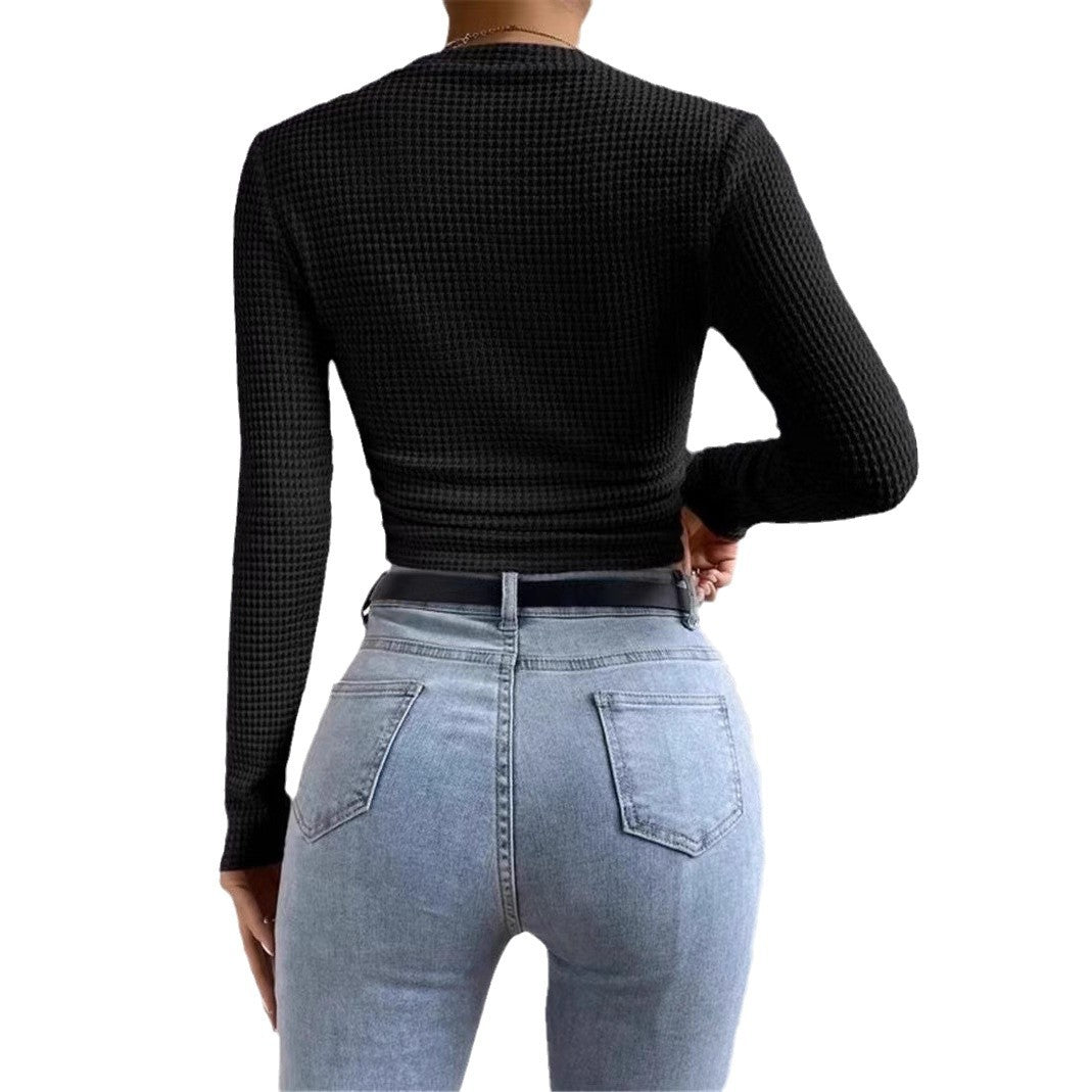 Dame Cropped Langærmet T-shirt i struktureret materiale med tætsiddende snit Stiila