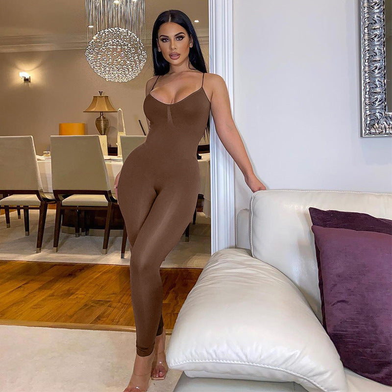 Dame Bodycon Jumpsuit med justerbare spaghetti stropper Stilla