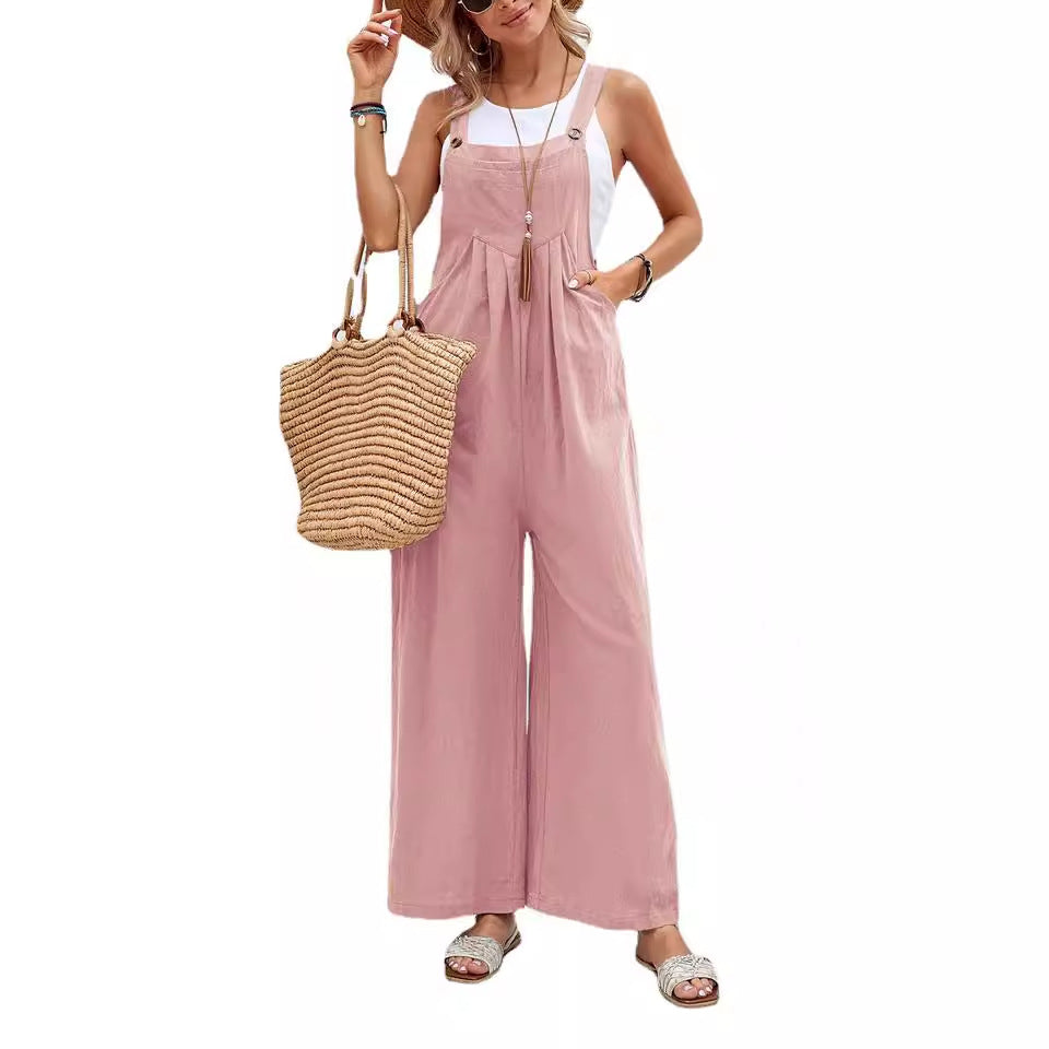 Dame jumpsuit med bred ben og knapdetaljer Stilla