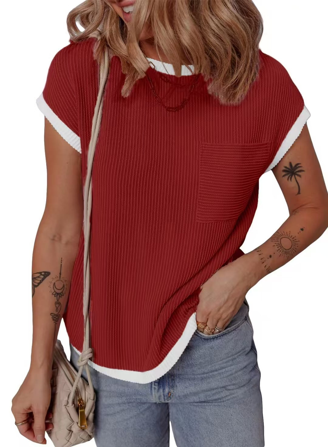 Dame afslappet og åndbar vaffelshirt med lomme Stilla