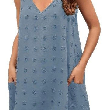 Dame afslappet sommerkjole med lommer og prikkemønster Stilla