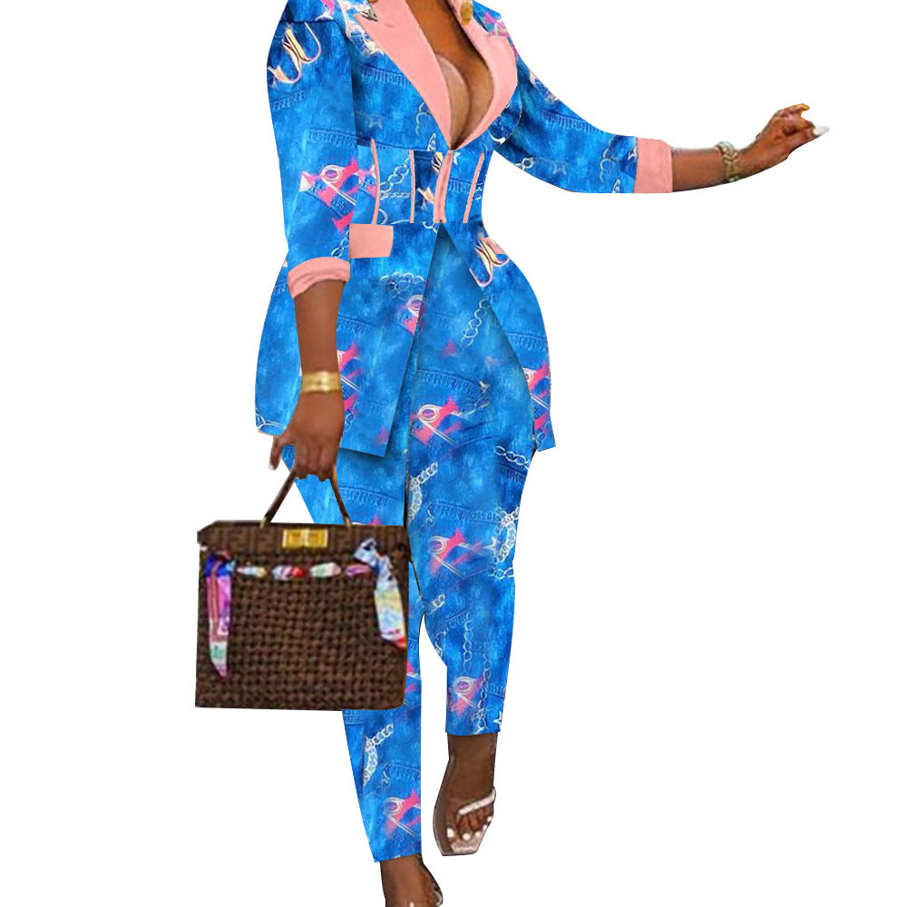 Dame Mode-jumpsuit med kreativt tryk og figursyet snit Stilla