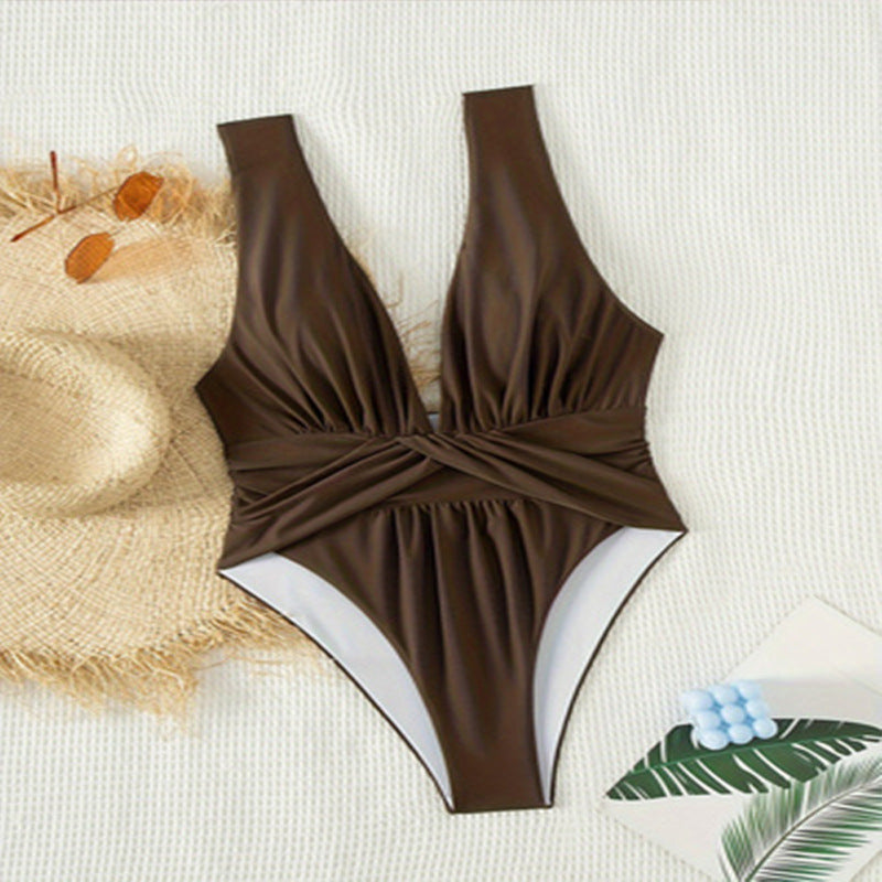 Dame Elegant Badedragt med dyb V-hals og raffinerede Draperinger Stilla