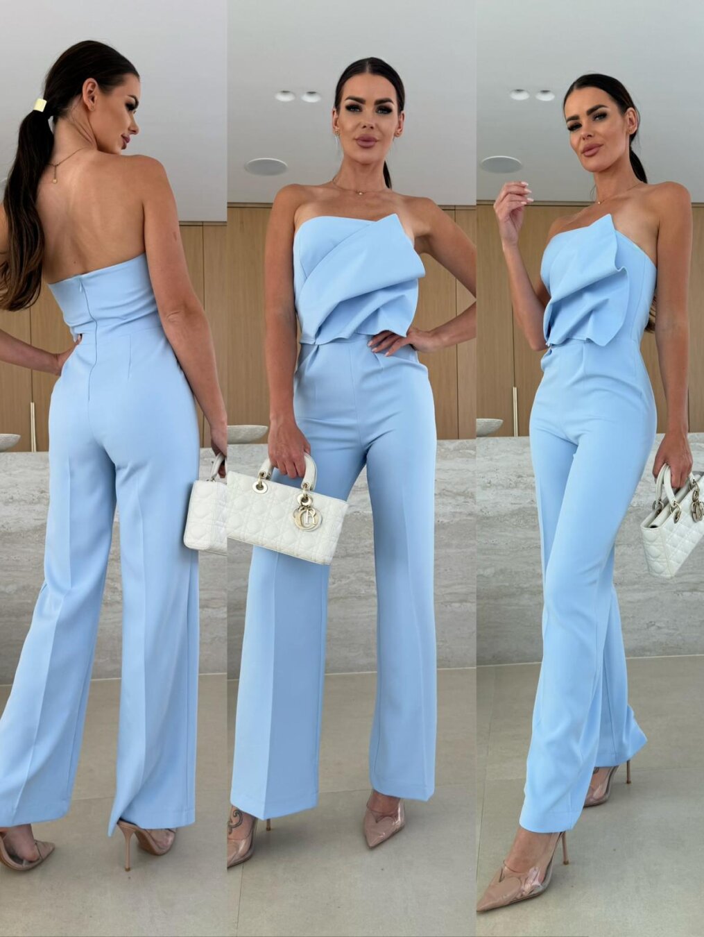 Dame elegant jumpsuit med asymmetrisk overdel og bred ben Stilla