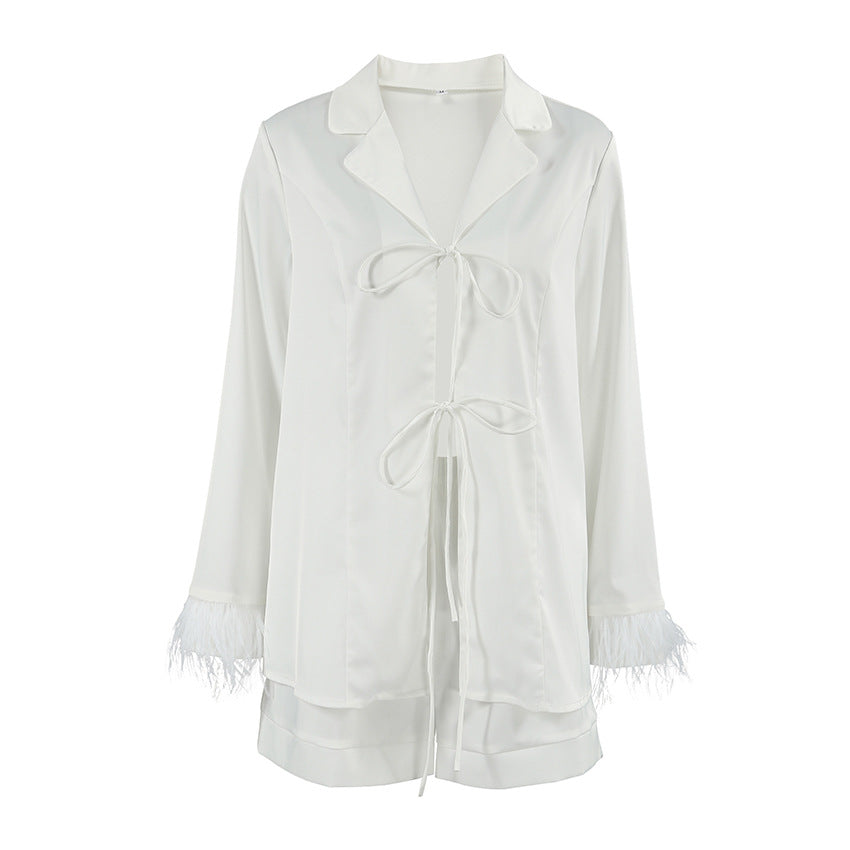 Dame afslappet satin natkjole med flæse detaljer Stilla