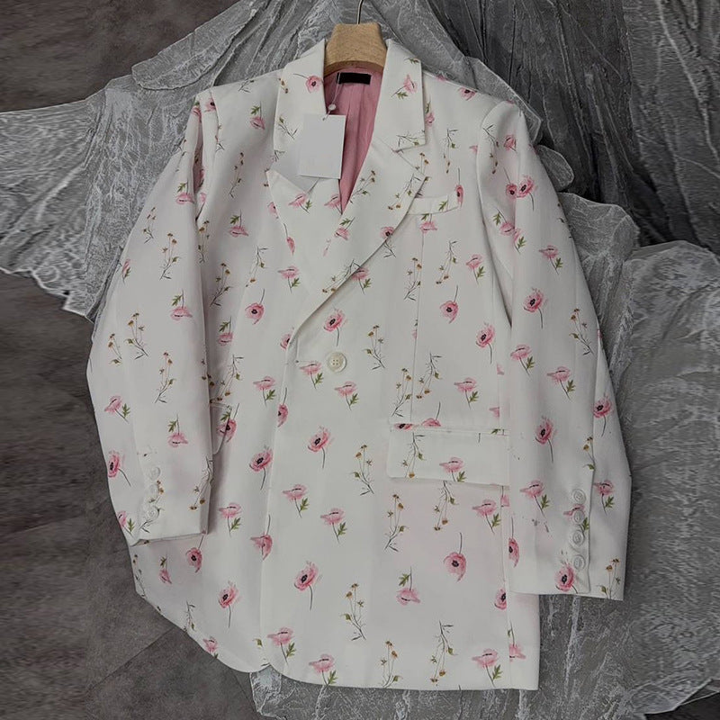 Dame elegant blazerjakke med blomstermønster og feminin silhuet Stilla