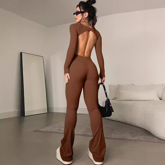 Dame Langærmet Jumpsuit med firkantet udskæring og tætsiddende snit Stilla