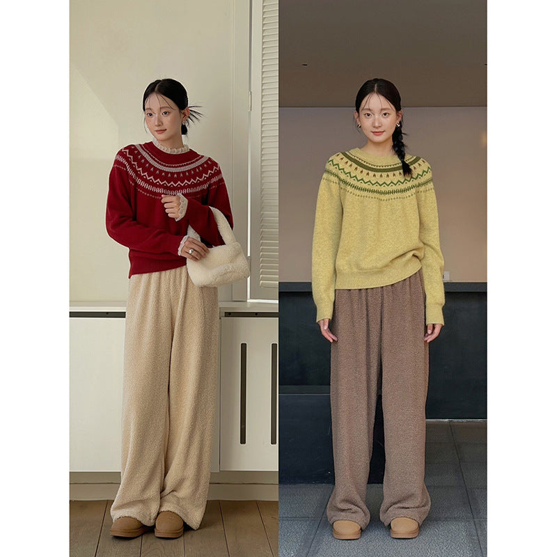 Dame afslappet pullover med detaljeret norsk mønster og blød strik kvalitet Stilla