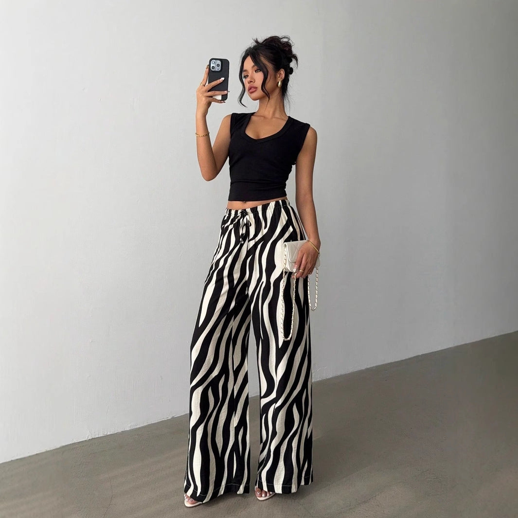 Dame afslappet flagrende bukser med zebra-mønster og elastisk talje Stilla