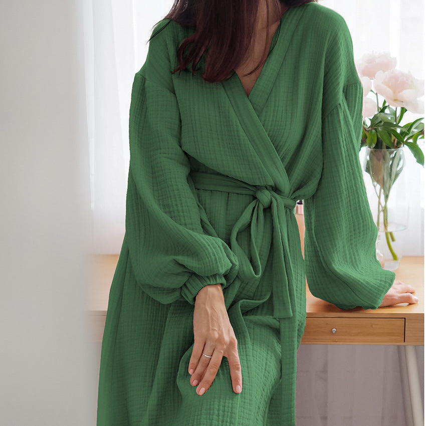 Dame elegant indpaknings-morgenkåbe med vidde ærme og bælte Stilla