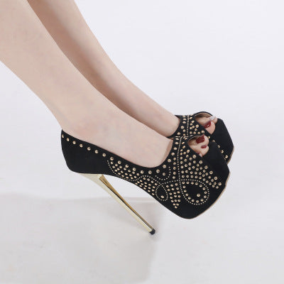 Dame Peep-Toe High Heels med glitrende strassdetaljer og elegant plateau Stilla