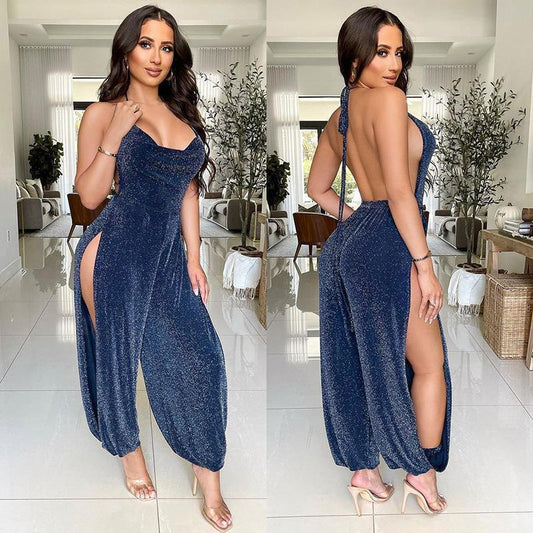 Dame Glitrende Halterneck Jumpsuit Stilla