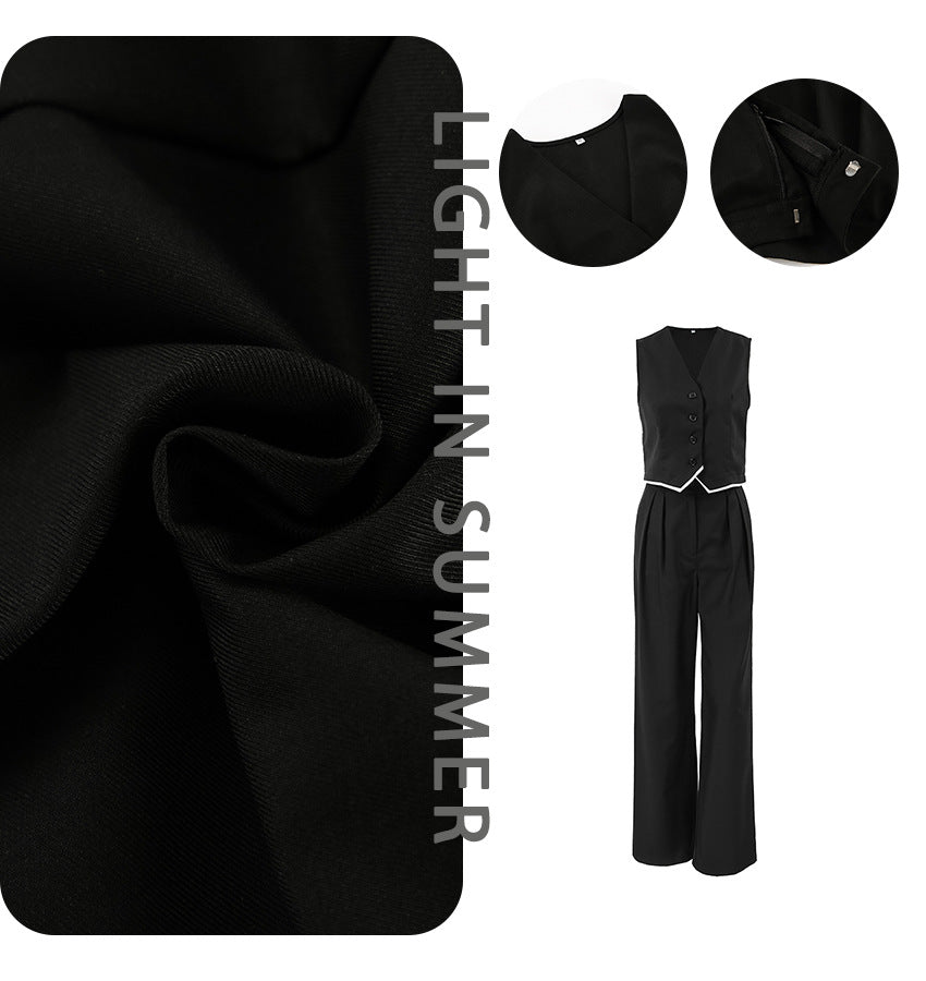 Dame Elegant Cropped Blazer-Sæt med bred buks og moderigtige accenter Stilla