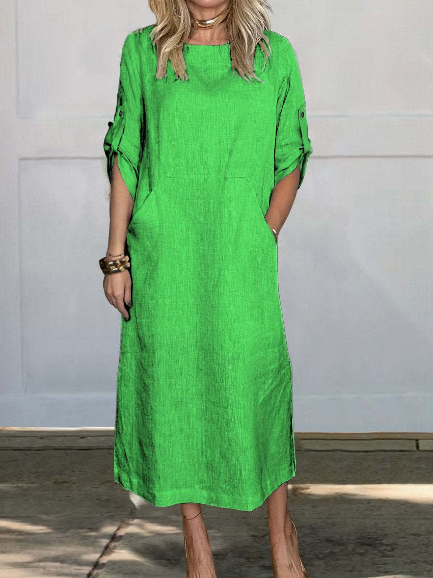 Dame afslappet maxikjole med praktiske lommer og opfoldelige ærmer Stilla