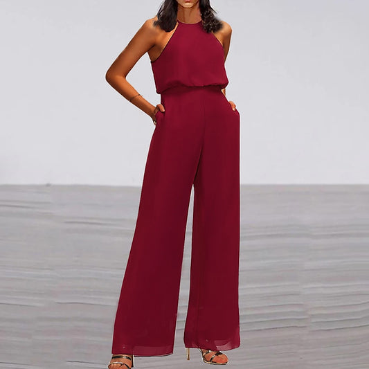 Dame elegant Jumpsuit med vidde ben og suave stropper Stilla