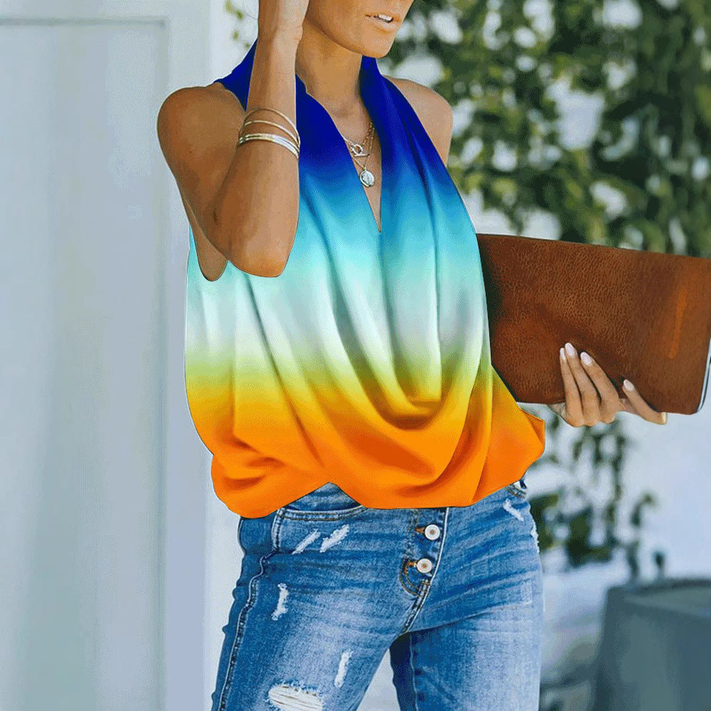 Dame Elegant Bluse med romantisk Vandfald-Udskæring og afslappet Snit Stilla