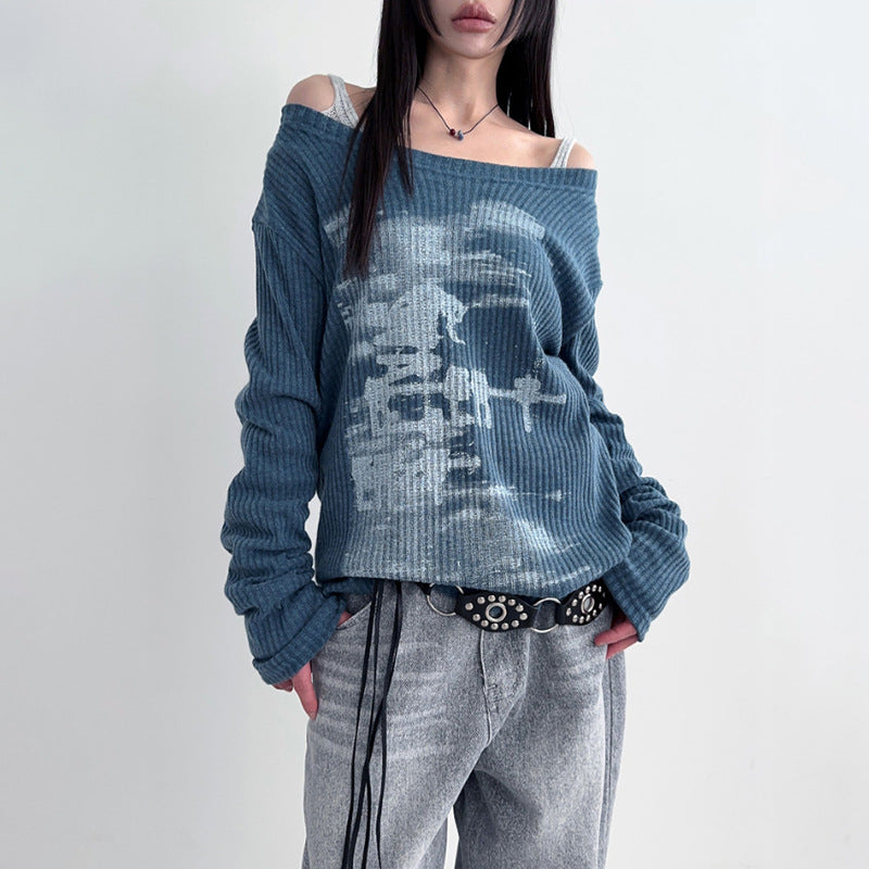 Dame afslappet OverStørrelse-T-shirt med asymmetrisk snit og unikt grafikdesign Stilla