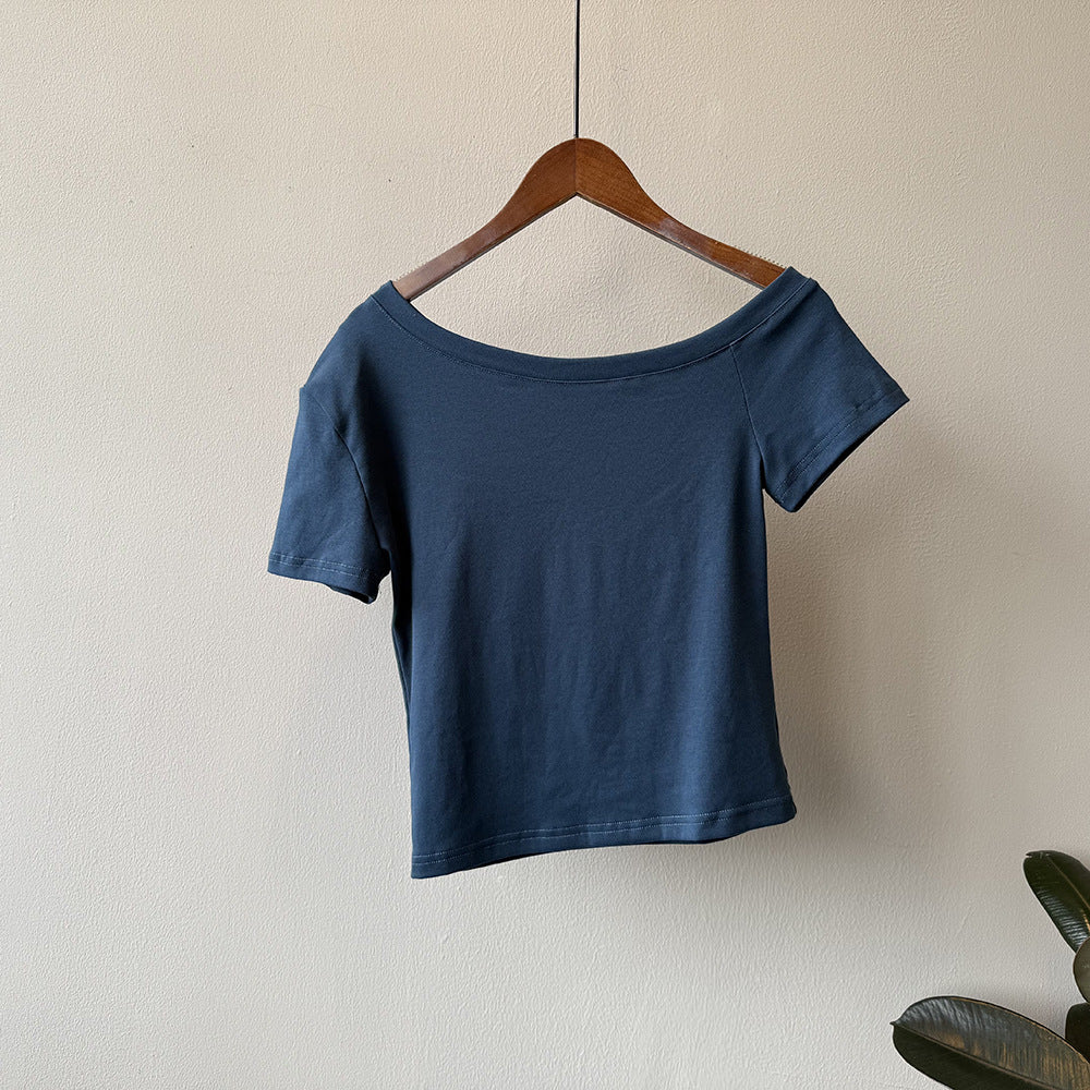 Dame afslappet kortærmet top med vid udskæring og kvalitets bomuldsstof Stilla