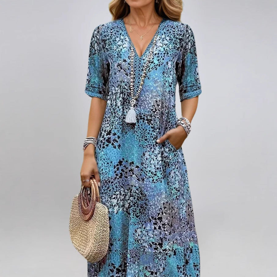 Dame afslappet minikjole med bred pasform og V-udskæring Stilla