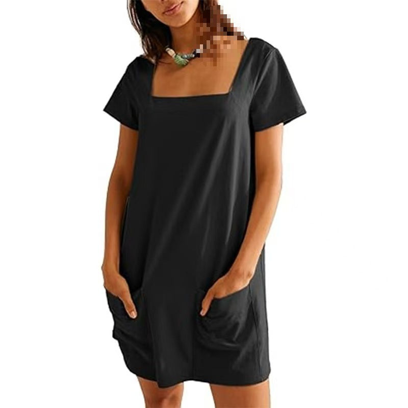 Dame afslappet kjole med praktiske lommer og elegant firkantet udskæring Stilla