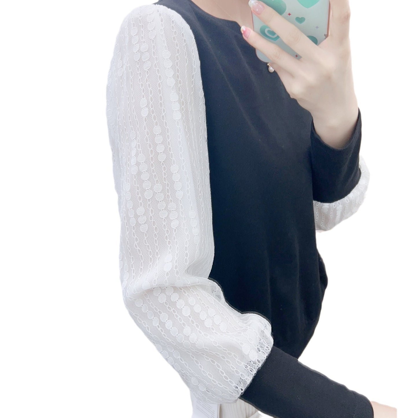 Dame Elegant Bluse med fine spidsærmer og stilfuld rund halsudskæring Stilla