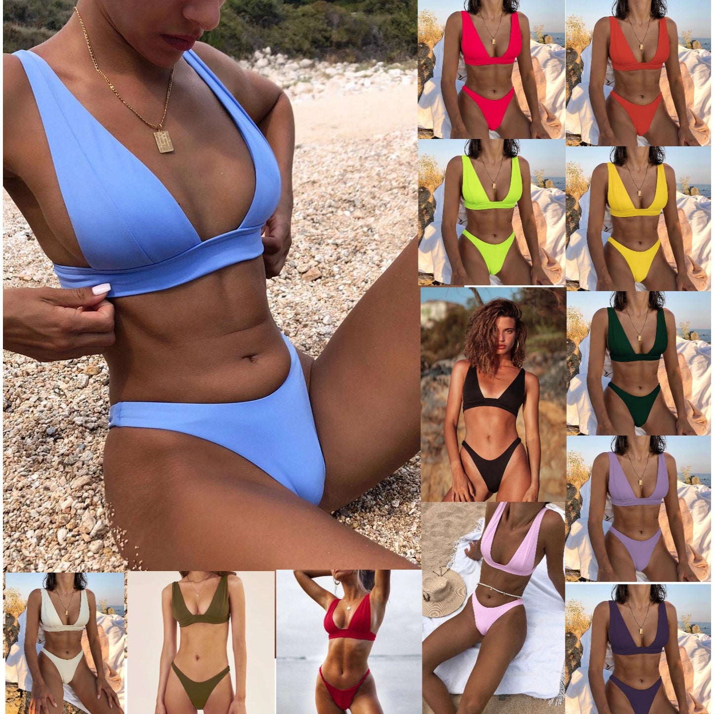 Dame Bikini-sæt med modeshows dyb V-halsudskæring og brede stropper Stilla