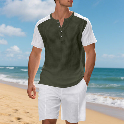 Herren afslappet shorts- og T-shirt-sæt med struktureret overflade Stilla