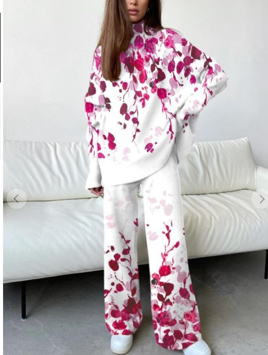 Dame afslappet lounge-sæt med blomsterprint og høj krave Stilla