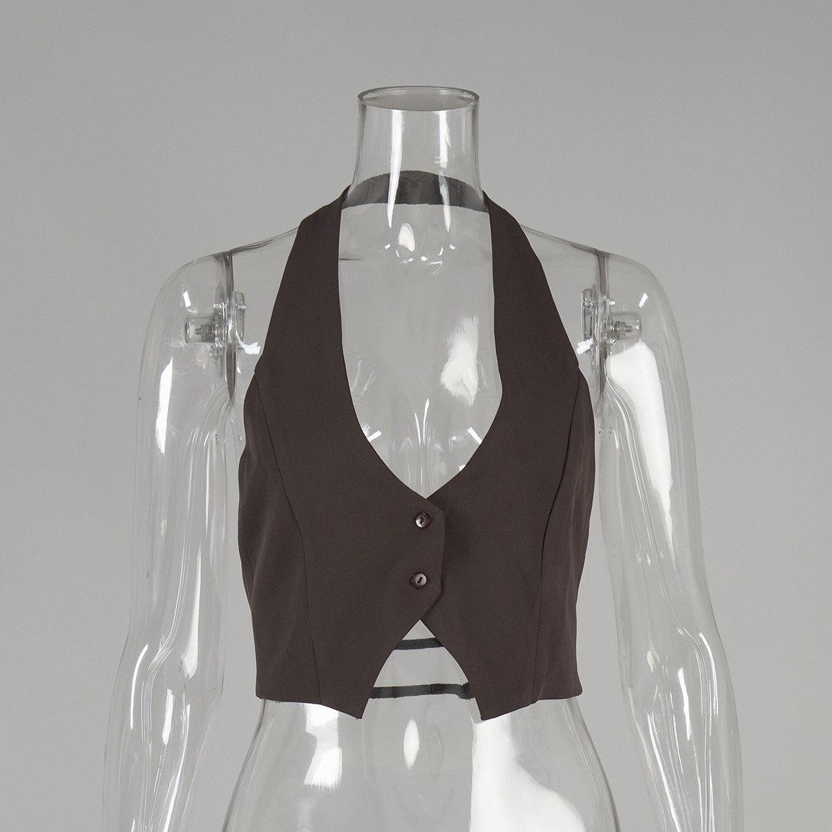 Dame Cropped Bluse med dyb udskæring og knaplukning Stilla