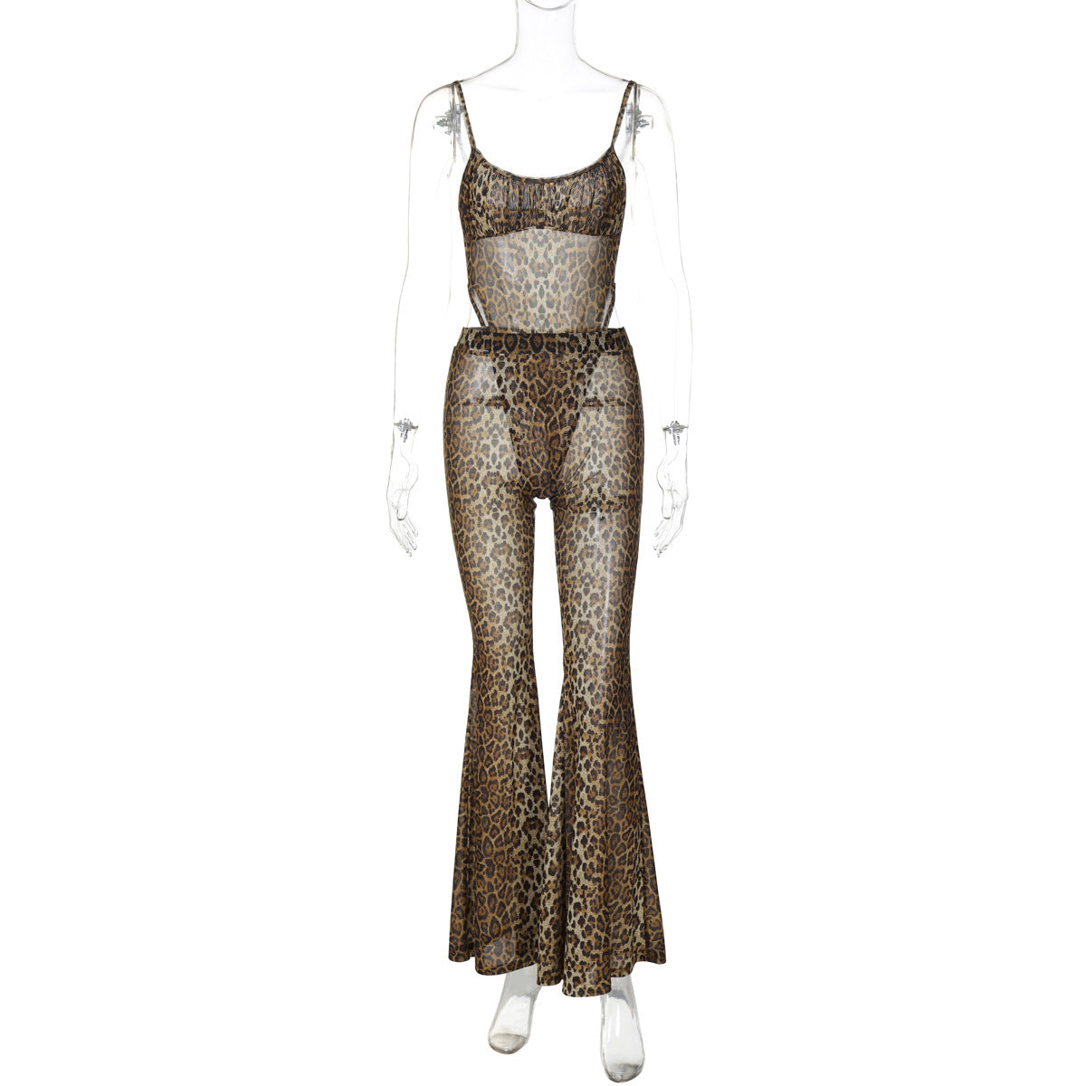 Dame Gennemsigtig Jumpsuit med Leopardsmønster og Flared-snit Stilla