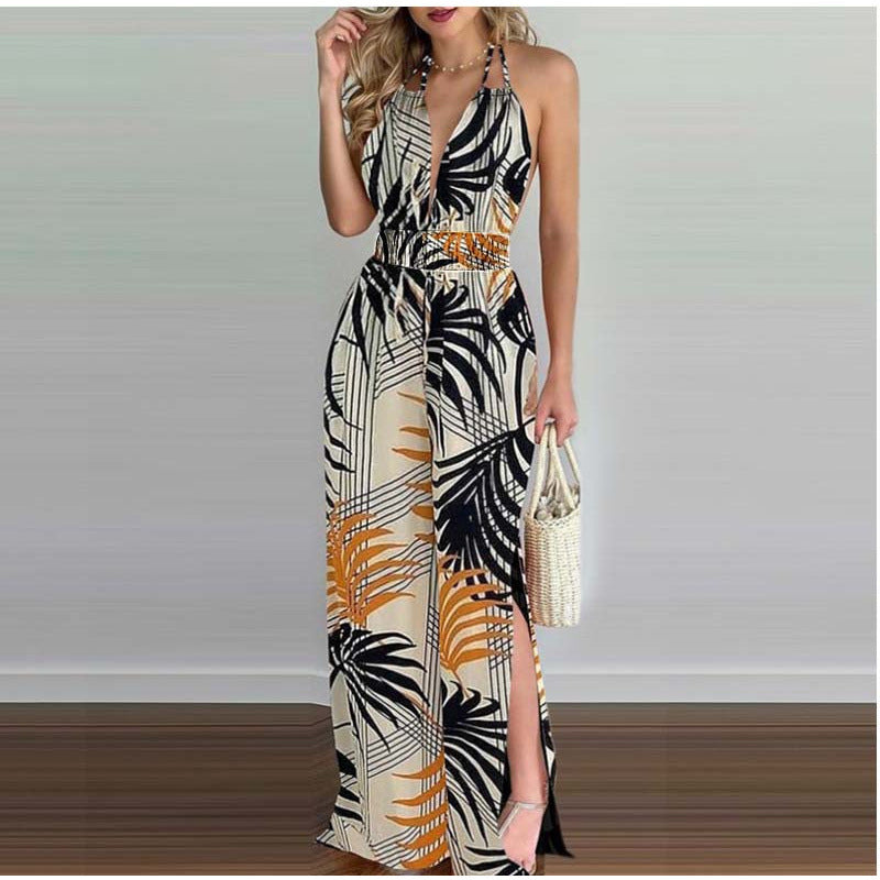 Dame Tropisk Print Halter Jumpsuit Stilla