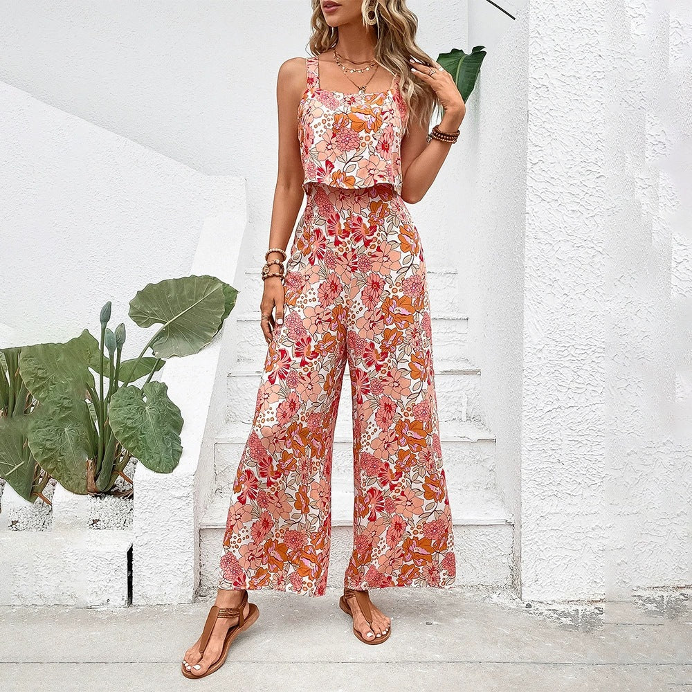 Dame Sommer Jumpsuit med afslappet snit og blomsterdesign Stilla