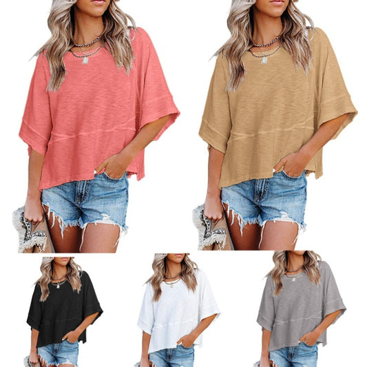 Dame afslappet kortærmet top med bredskårede ærmer og behagelig pasform Stiila