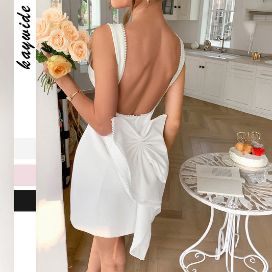 Dame Elegant Cocktailkjole med Perlekant Stilla