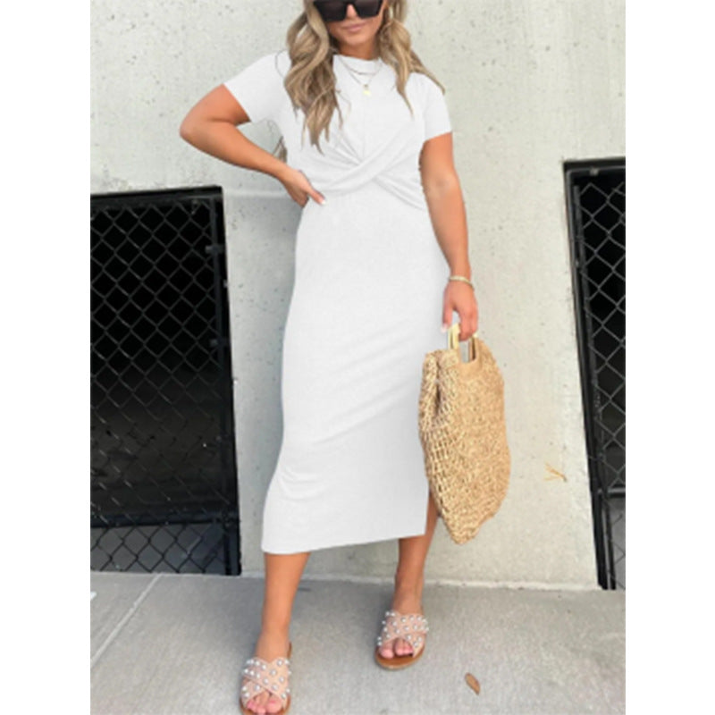 Dame afslappet Maxi-kjole med knude-detalje og kortærmet snit Stilla