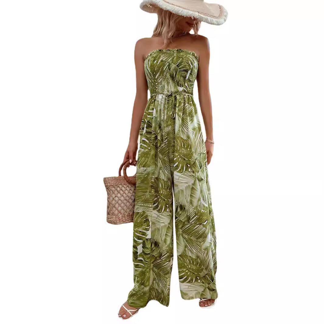 Dame sommerlig jumpsuit med palmemønster Stilla