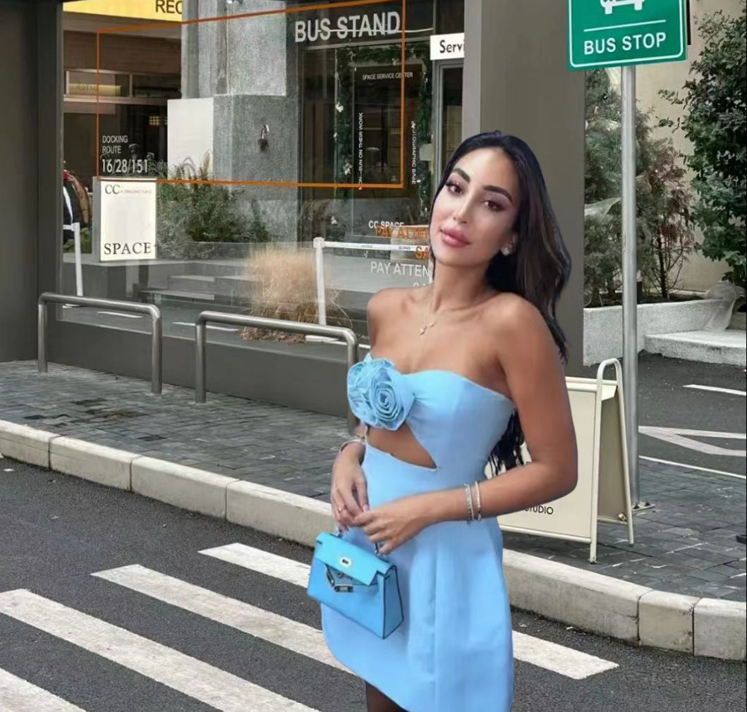 Dame Cut-Out Minkjole med floral applikation og sidelommer Stilla