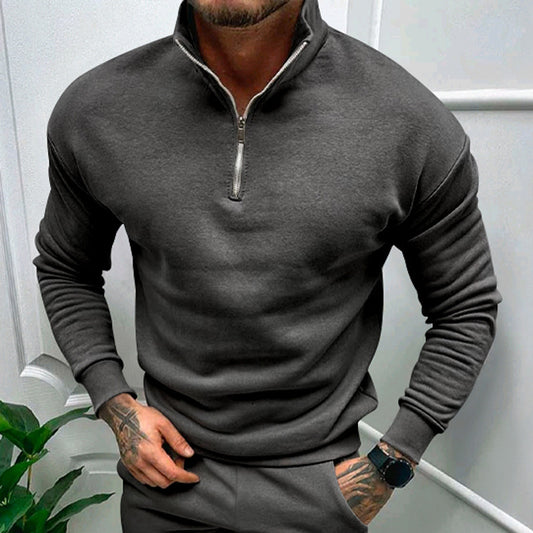Herrer sporty fleece-pullover med halv lynlås og moderne ståkrave Stilla