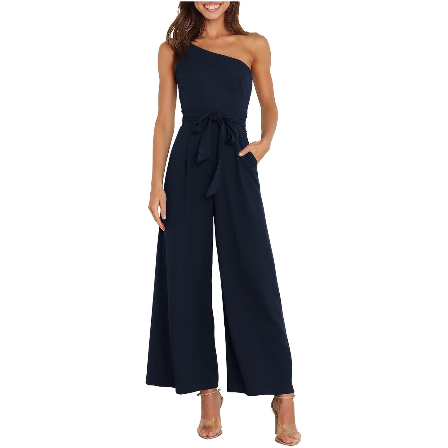 Dame Elegant Jumpsuit med asymmetrisk design og taljebælte Stilla