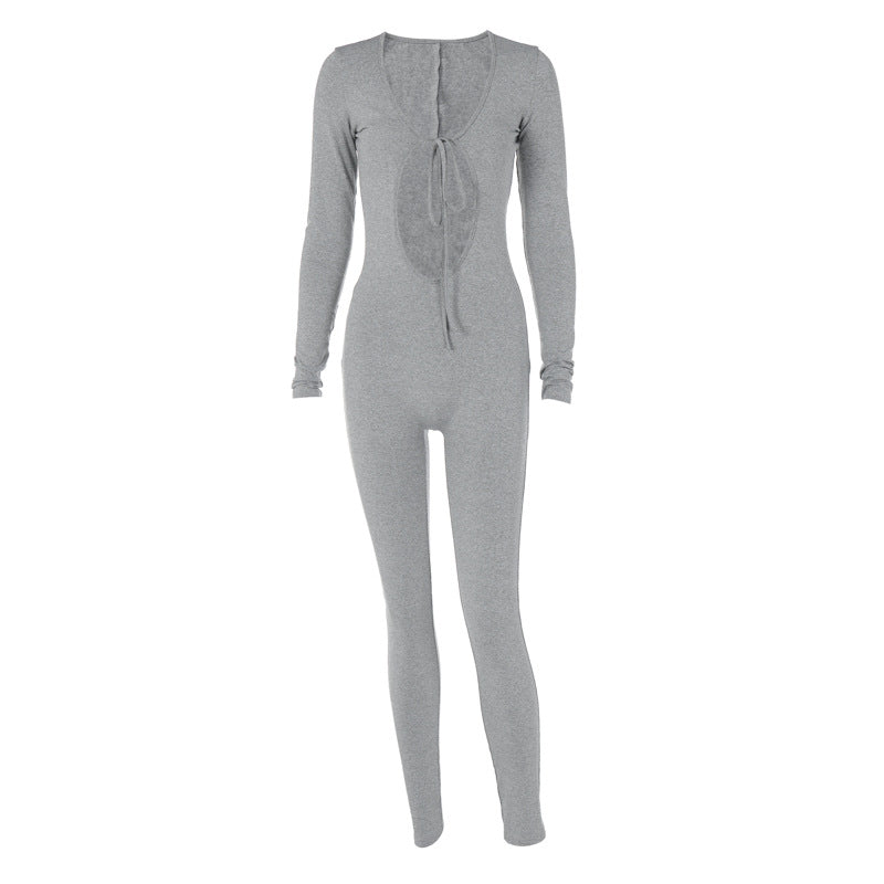 Dame figurtilpasset jumpsuit med gennemsigtigt vindue og snøre detaljer Stilla