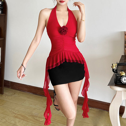 Dame dekorativ overdel med flæsedesign og blomstaccent Stilla